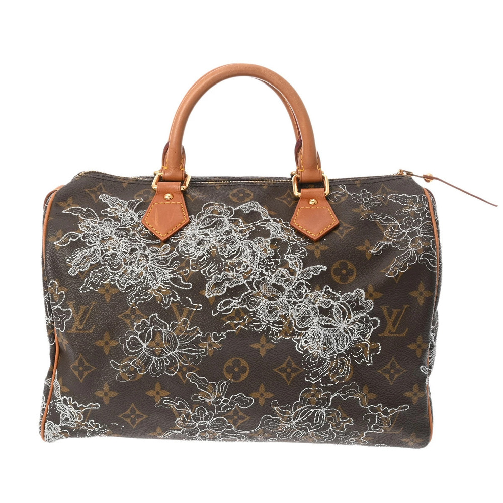 LOUIS VUITTON Monogram Dentelle Speedy Argent Brown Leather Handbag
